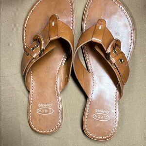 Joan & David Tan Sandals with Thong Design